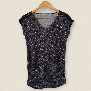 Thyme Maternity Black Speckled Short Sleeve V-Neck Tee